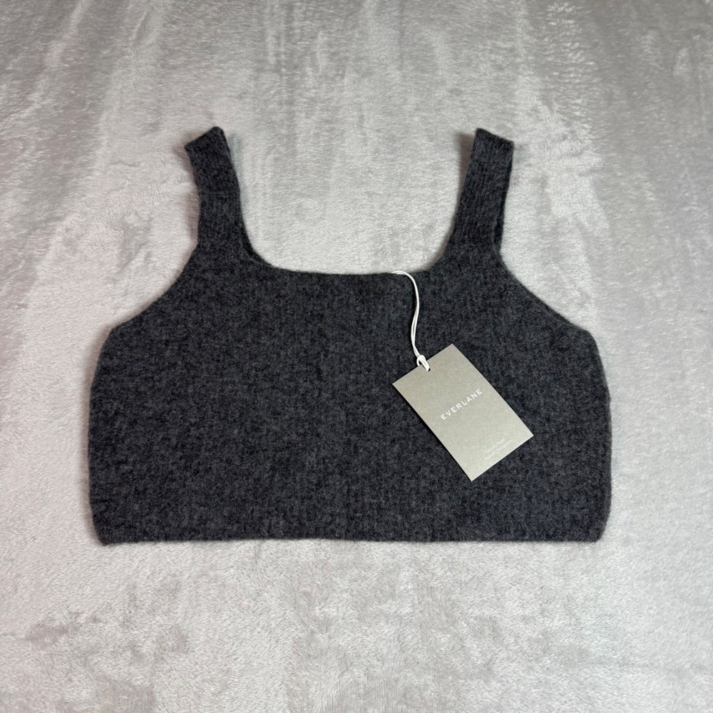 NWT Everlane Womens The Cozy-Stretch Tank Heathered Charcoal L Wool Yak Recycled